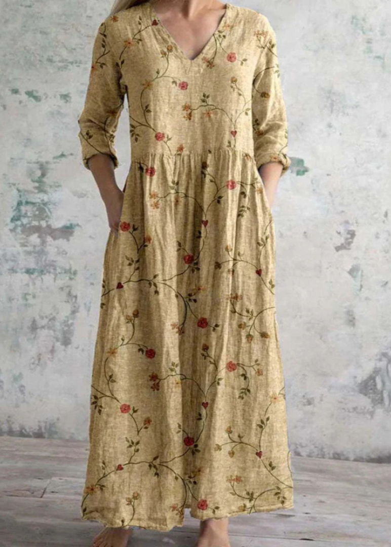 The Elara Dress | Floral Linen-Cotton Dress