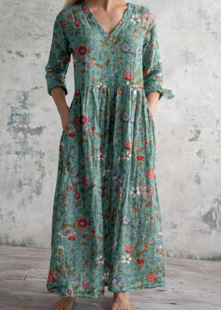 The Elara Dress | Floral Linen-Cotton Dress