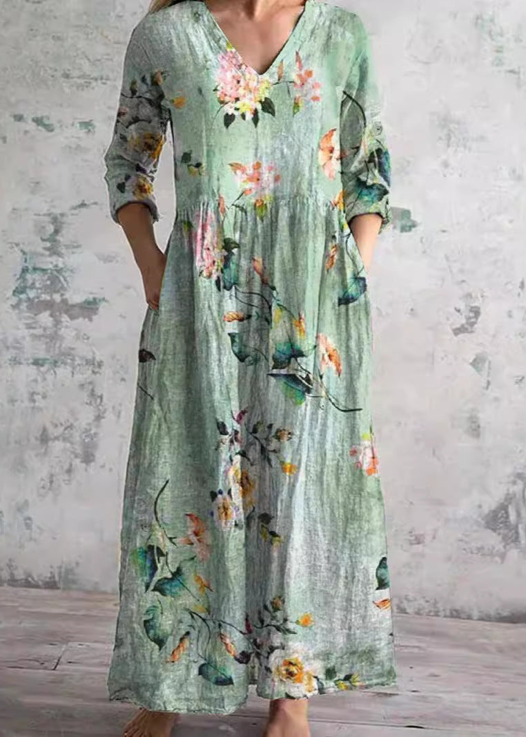 The Elara Dress | Floral Linen-Cotton Dress