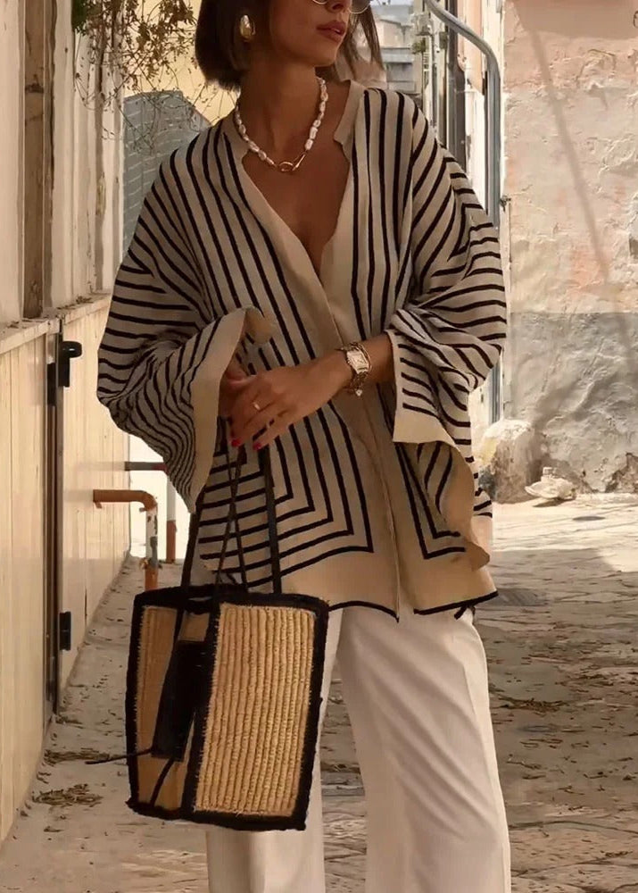 Nina Coastal Stripe | Relaxed Split-Hem Shirt