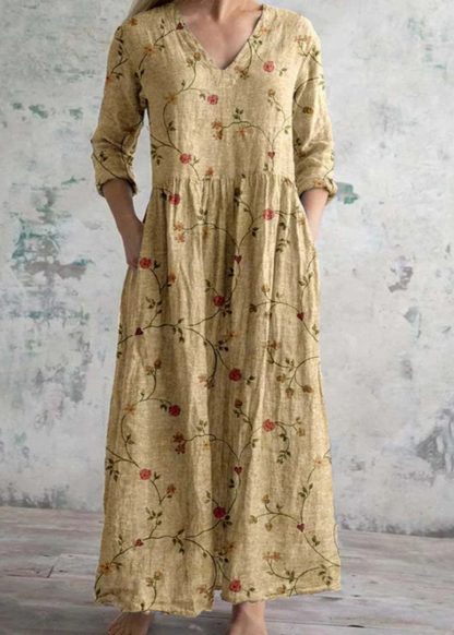 The Elara Dress  | Floral Linen-Cotton Dress