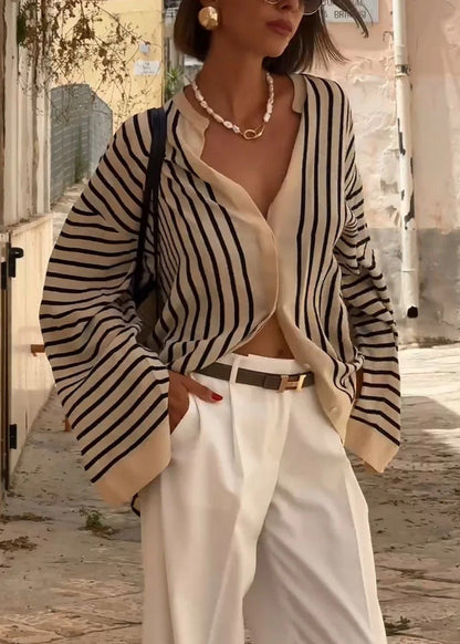 Nina Coastal Stripe | Relaxed Split-Hem Shirt