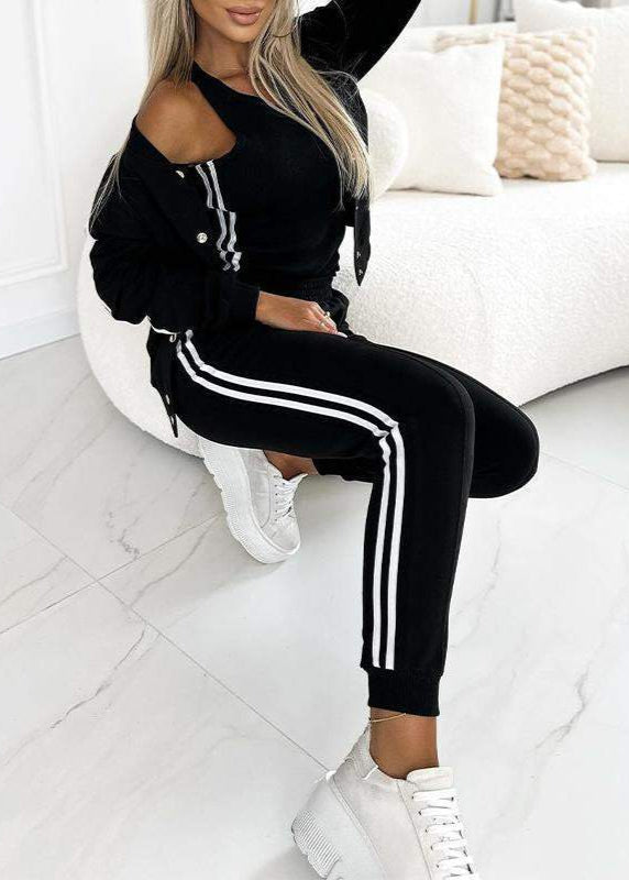 Striped 3-piece women's baseball jacket, vest and pants