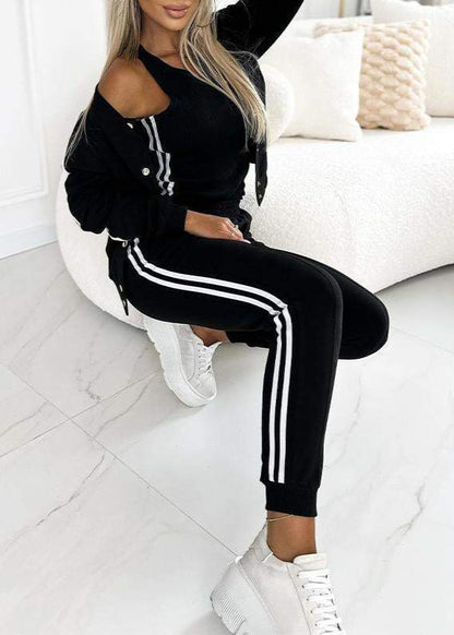 Striped 3-piece women's baseball jacket, vest and pants