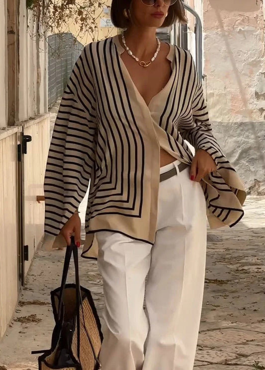 Nina Coastal Stripe | Relaxed Split-Hem Shirt