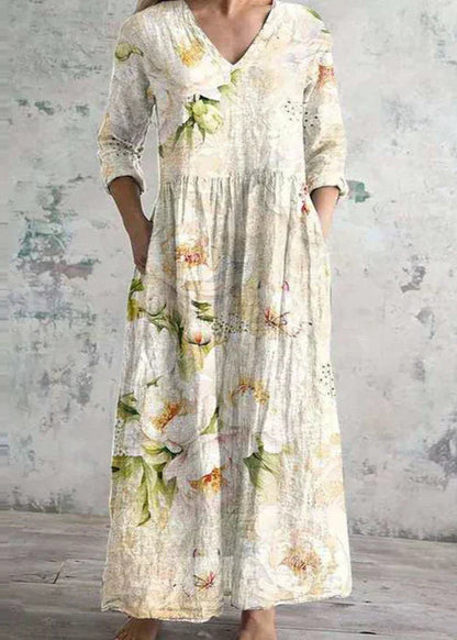 The Elara Dress  | Floral Linen-Cotton Dress