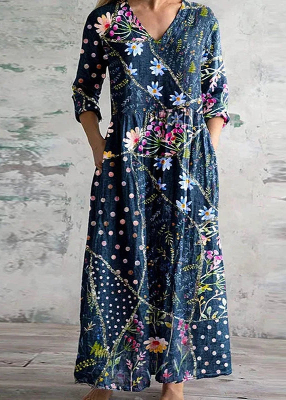 The Elara Dress  | Floral Linen-Cotton Dress