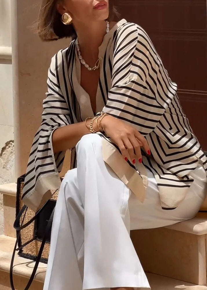 Nina Coastal Stripe | Relaxed Split-Hem Shirt