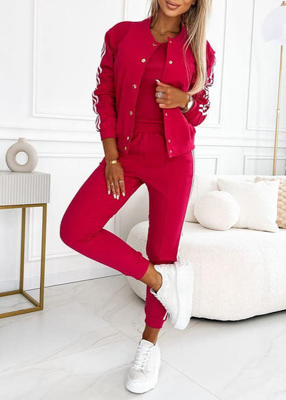Striped 3-piece women's baseball jacket, vest and pants