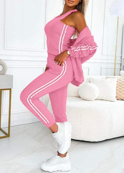 Striped 3-piece women's baseball jacket, vest and pants