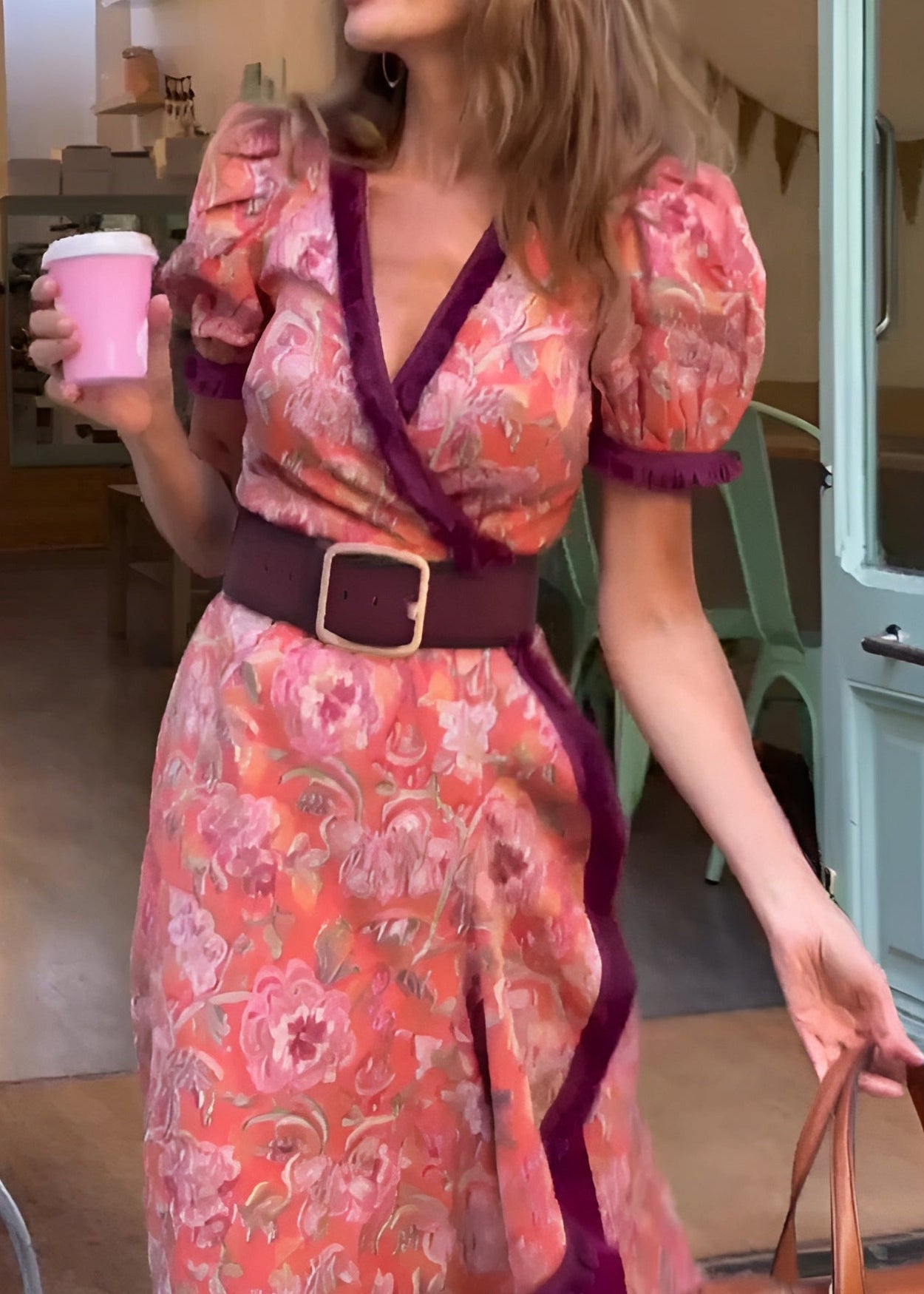 Elegant Pink Maxi Dress with Short Sleeves