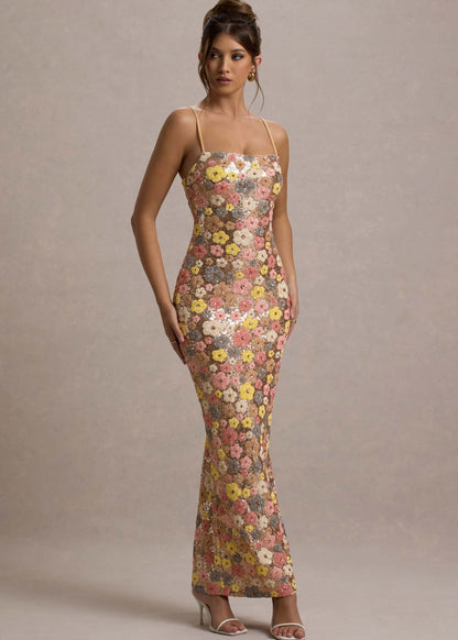 The Aurelia Maxi Dress | Sequin Bloom Elegance