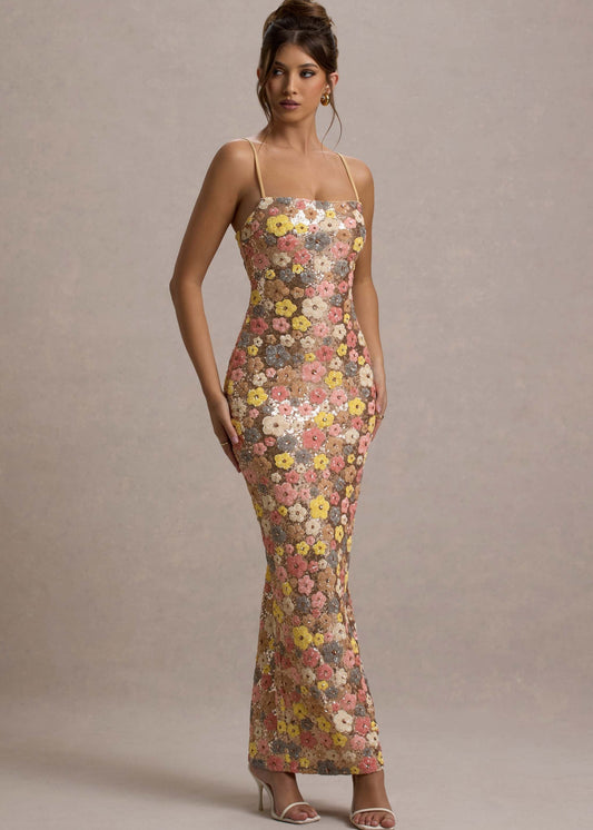 The Aurelia Maxi Dress | Sequin Bloom Elegance