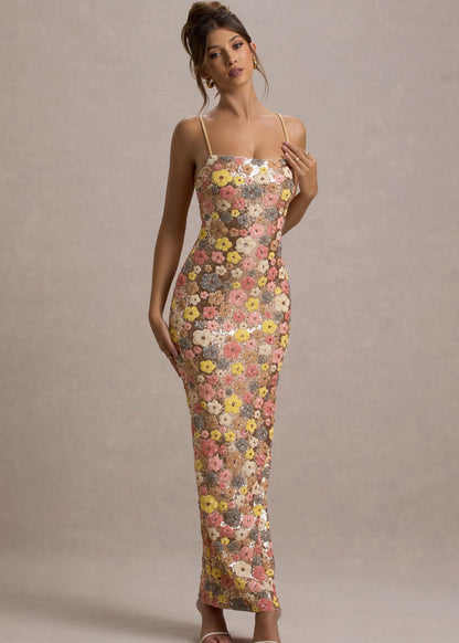 The Aurelia Maxi Dress | Sequin Bloom Elegance